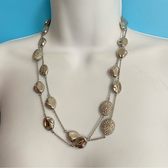 CHICO'S Silver Chain Rhinestone & Silver Bead Station Long Necklace - Picture 4 of 8